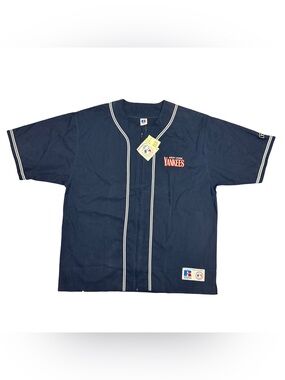 Vintage 90s New York Yankees MLB Russell Athletic Zip Jersey Navy XL